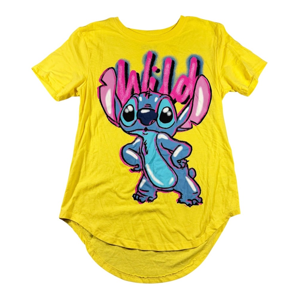 Disney Stitch Graphic T-Shirt Kids Small Yellow Wild Airbrush High Low Hem